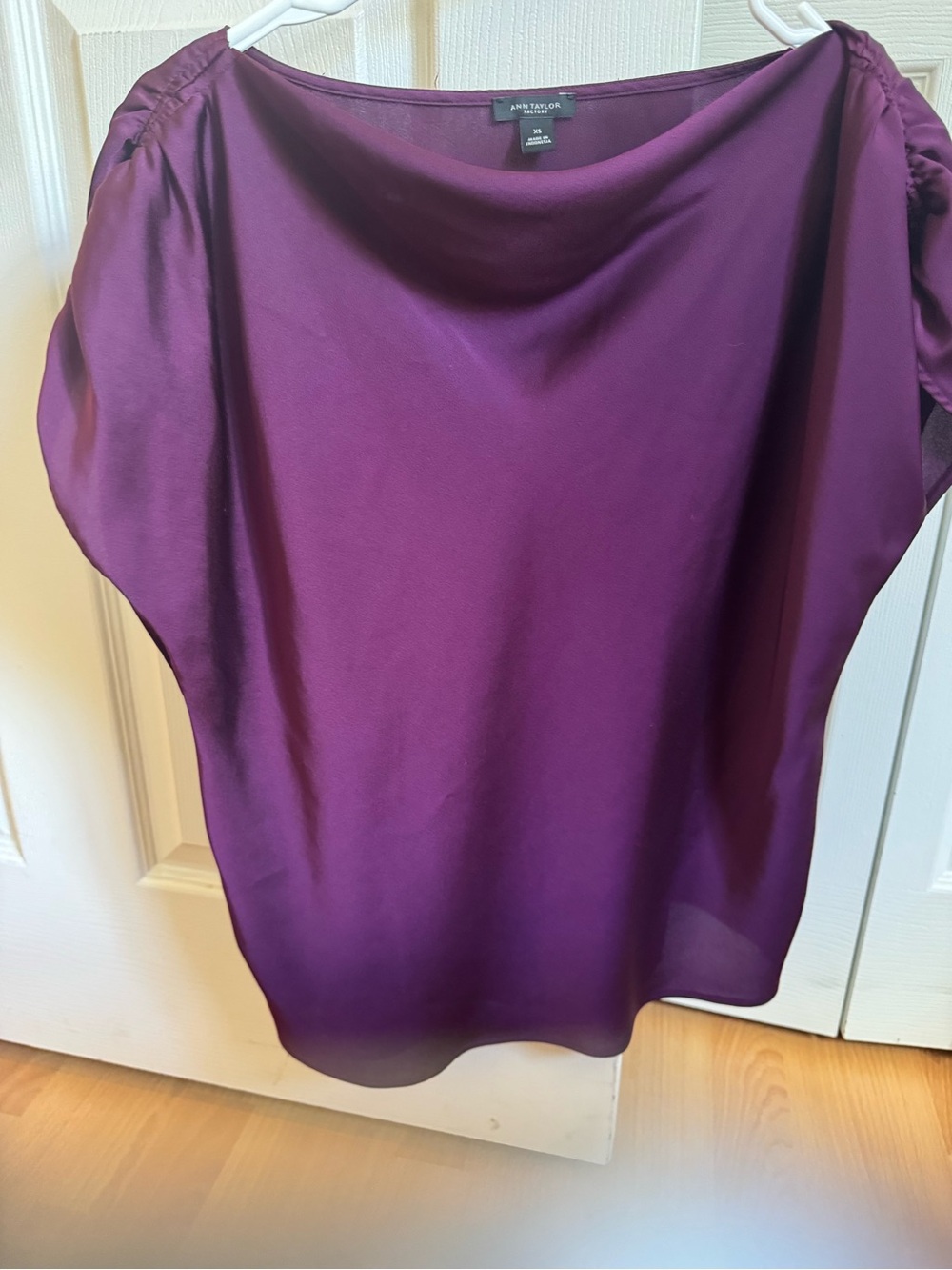 Ann Taylor Deep Plum Rouged Sleeve Blouse
